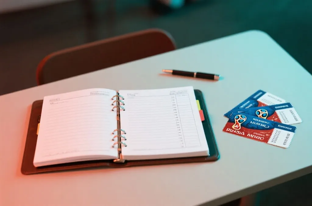 记账本与比赛票证，理性理财与赛事结合象征