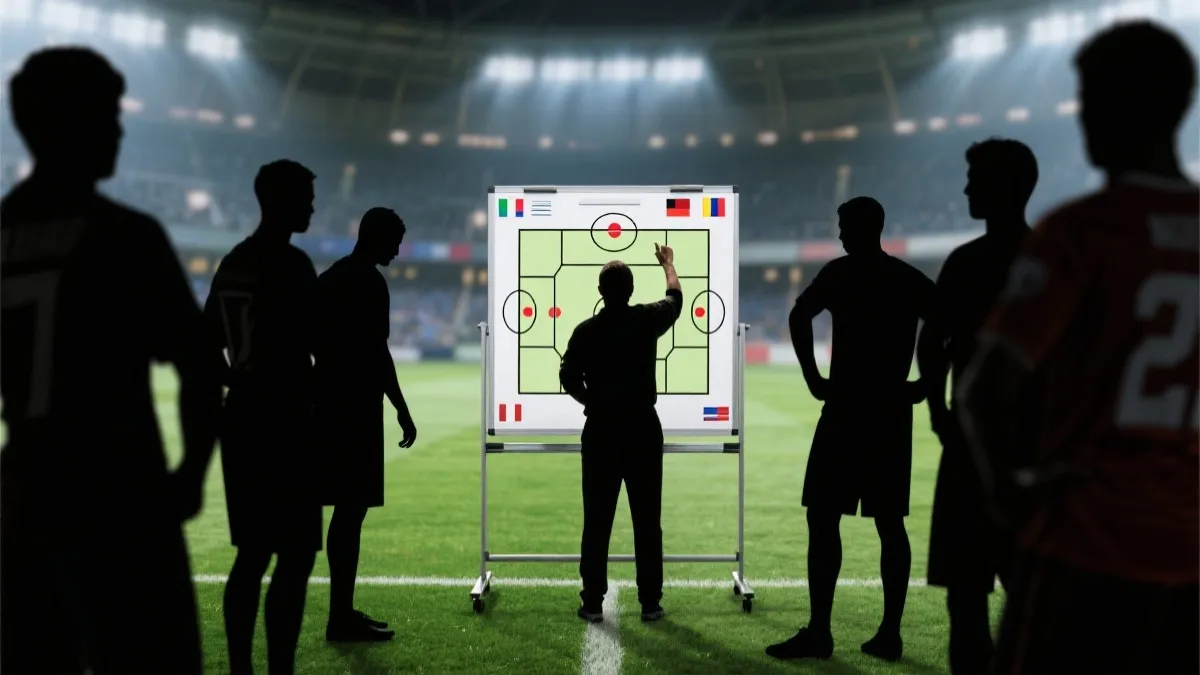 战术板上展示世界杯热门球队战术走位